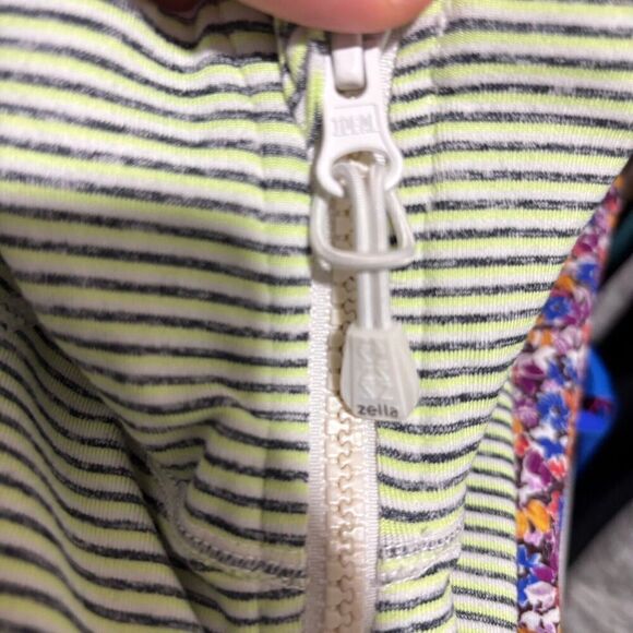 Zella Zip Up Jacket Small Green White Striped Long Sleeve Mock Neck Athletic - Picture 5 of 7